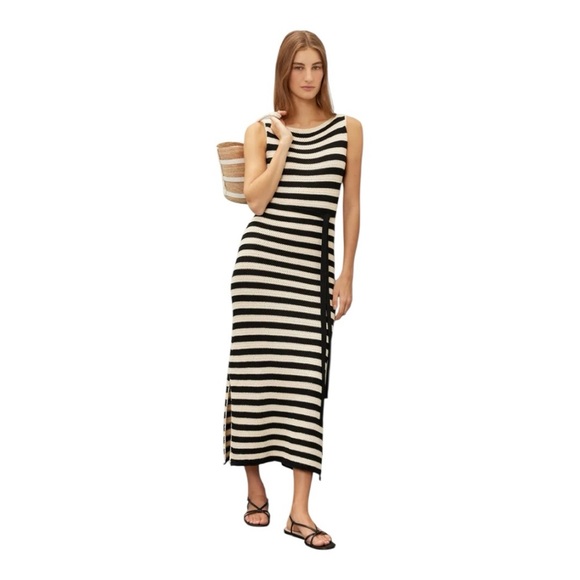Jason Wu Striped Knit Midi Dress Sleeveless Black and Ivory Cotton Blend Small - Picture 1 of 9